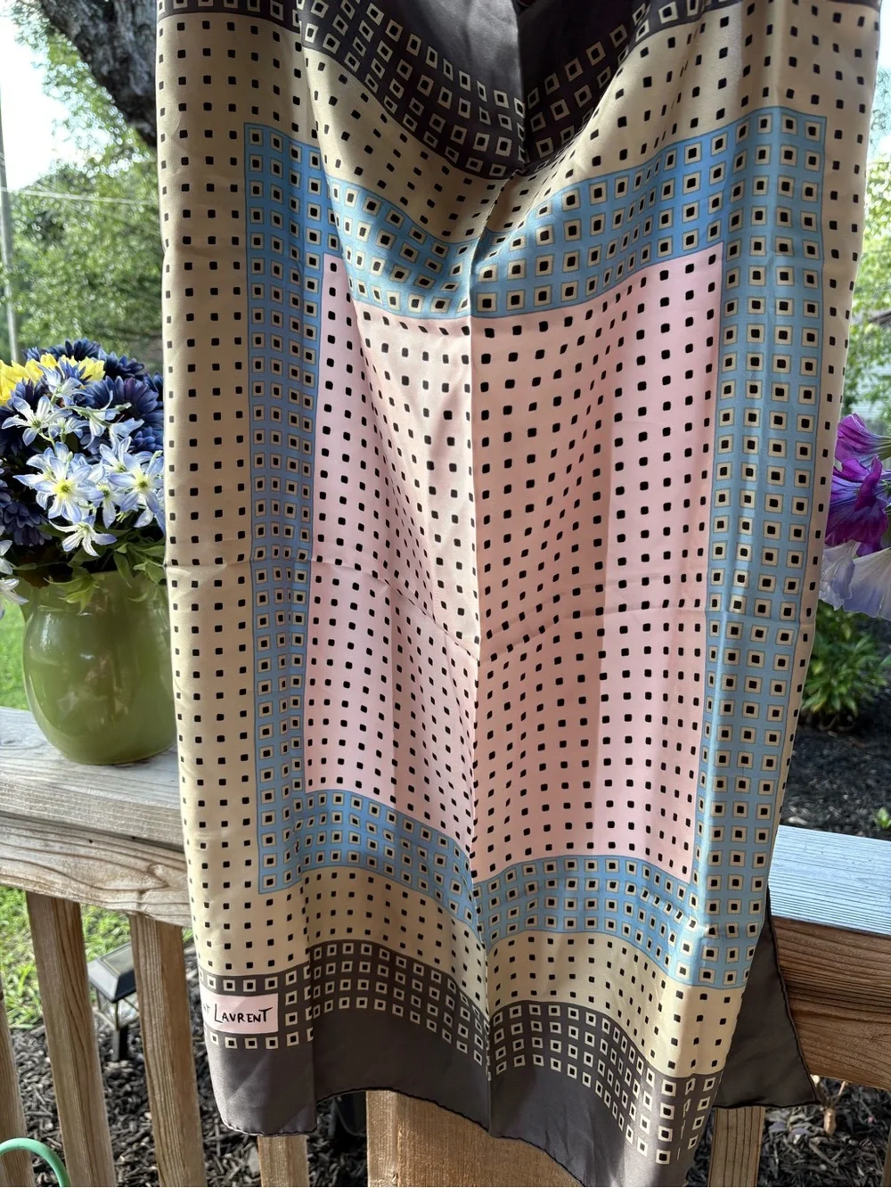 Vintage Yves Saint Laurent Silk Made in France Large Square Geo Print Scarf